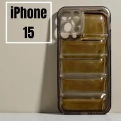 iPhone15 ダウンジャケットケース クリアブラウン 耐衝撃 おしゃれ