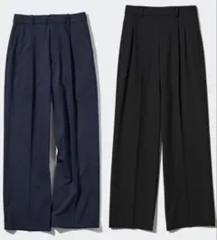 ユニクロ タッグワイドパンツ ブラック ネイビーストライプ