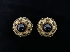 [ヴィンテージ] ゴールドとブラック装飾のクリップオンイヤリング