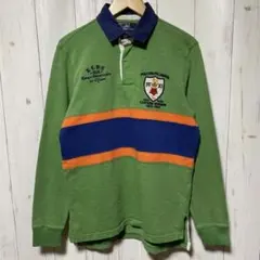 90s ラルフローレン マルチカラー ボーダー 刺繍ロゴ ラグビー 長袖シャツ