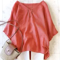 美品 シップス 洗える リネン100% Vネック ドルマンスリーブブラウス 