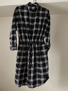 UNIQLOロングネルシャツワンピース タータンチェック白黒赤グレー