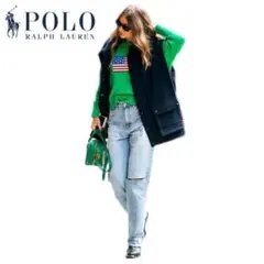 美品正規 Ｍ ポロ ラルフローレン フラッグ コットン ラウンドネック セーター