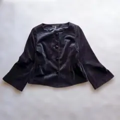 クリアインプレッション ノーカラー ジャケット スエード風 ベロア 黒 ボタンM