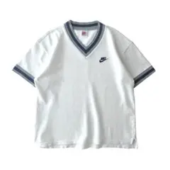 90s　NIKE　デザインTシャツ　刺繍ロゴ　ワンポイント　ラインリブ