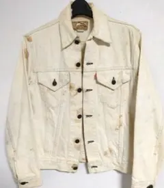【古着】リーバイス　ビンテージ　デニムジャケット　ダメージペイント加工　タグ刺繍