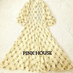 ピンクハウス マキシ丈 Aラインワンピース ビンテージ 薔薇総柄 シアー素材