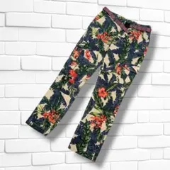 【美品】columbia コロンビア パンツ　ベルト付　麻　ボタニカル　花柄