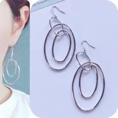 ロングフープ3連ピアス