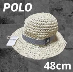 POLO ポロ　アイボリー 麦わら帽子 ストライプリボン　ホワイトのサムネイル