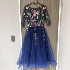 TADASHI SHOJI ワンピース ドレス ブルー刺繍 サイズ2 - メルカリ