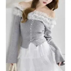 NICE CLAUP チュールフリルオフショルニット トップス カーディガン