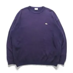 LACOSTE リブ ニット セーター XL ネイビー コットン ワンポイント