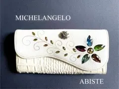 未使用品☆MICHELANGELOミケランジェロ☆ 刺繍ビーズ装飾 三つ折り財布 ☆MICHELANGELO☆ビジューパッチワークジップ長財布ゴールド