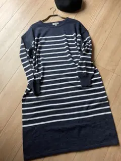 ボーダー　ネイビー　ニット　ニットワンピース　ナチュラル　カジュアル