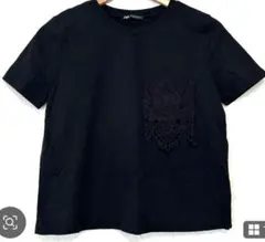ZARA 黒 半袖 Tシャツ レースポケット