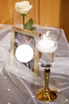 結婚式　ウェルカムスペース　テーブルクロス　パール