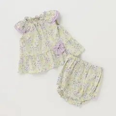 【未使用】プティマイン　花柄　セットアップ　袖フリル　チュニック　パンツ　80