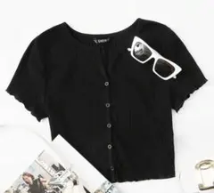SHEIN トップス クロップド丈 フロントボタン リブニット S