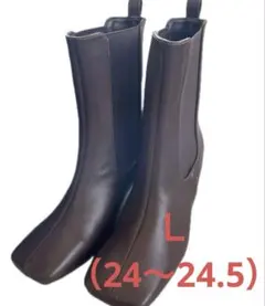 未使用品　スクエアトゥ　サイドゴア　ブラウン　ミドルブーツＬサイズ