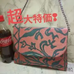 帯リメイク花柄クラッチバッグ#0488ピンクとグレーハンドメイドJA龍★匿名配送