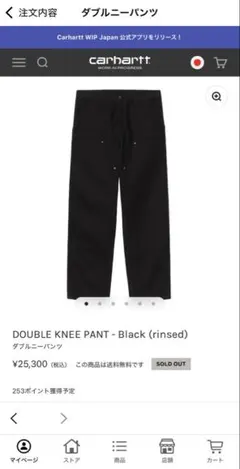 Carhartt ダブルニーパンツ ブラック 32×32