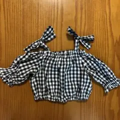 petit main ギンガムチェック リボン トップス