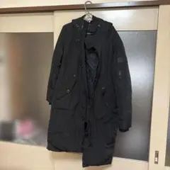 ブラック フード付きロングダウンジャケット