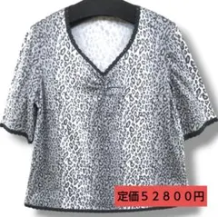 カットソー Vネック グレー トップス 伊太利屋 ヒョウ柄 レオパード 日本製のサムネイル