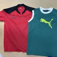 Under Armour レッドTシャツ & Puma グリーンタンクトップ