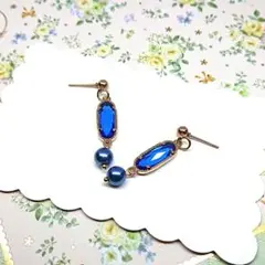 No.272☆ロングオーバル（ブルー） ピアス イヤリング マスクチャーム