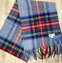 ジョンストンズ オブエルガン カシミヤ100％ 中判 ストール チェック グレー