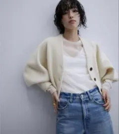 アダムエロペ　ラクーン混　ファーニットカーディガン　アイボリー　定価18000円