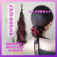 ヘアゴム付きカラーエクステ 2本セットレッド　メッシュカラーエクステ　1202赤