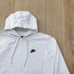 US古着 NIKE ナイキ プルオーバーパーカー スウッシュ刺繍 ホワイト L