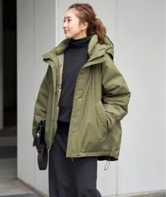 オリーブ フード付きオーバーサイズジャケット