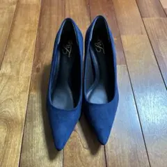 ネイビー スエード ポインテッドトゥ パンプス
