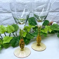 未使用品BOHEMIA ボヘミアガラス シックな琥珀色ワイングラスペア