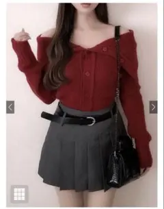 GRL ケープカラーニットトップス オフショル 赤 レッド