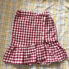 petit main 赤と白のチェック柄フリルスカート 110