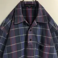 90s 日本製 古着 刺繍 オープンカラー プルオーバーシャツ くすみカラー