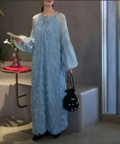 【新品】forksy.　フラワーモチーフシアーバルーンスリーブワンピース