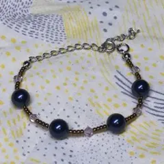 大人可愛い♡ ネイビーパールブレスレット ビーズアクセサリー ハンドメイ