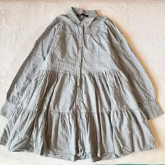ZARA コットンフレアシャツワンピース ミニワンピース 長袖 ライトグレー