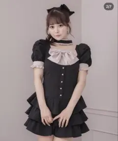 pium フロントリボン チョーカー ティアード ミニワンピース フリル