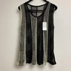 新品 レース編みストライプ ノースリーブトップス