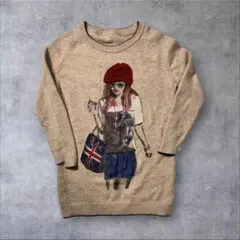 vintage ガールデザイン ニット セーター ラインストーン