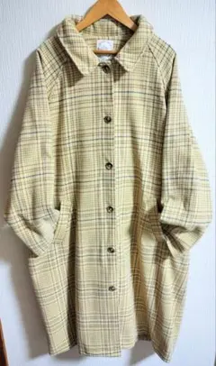 秋冬アズノウアズ個性派古着レトロチェック柄長袖ロングコート大きいサイズused