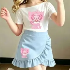 ウーパールーパー柄 半袖Tシャツ＆フリルスカート セット