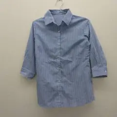ストライプカッターシャツ　5分丈　M　青×白　b-000120